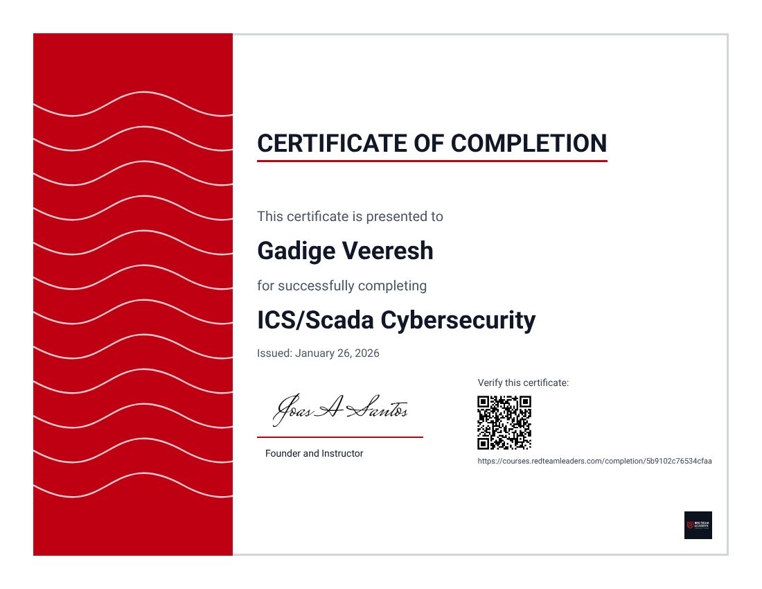 Certificate: ICS/Scada Cybersecurity
